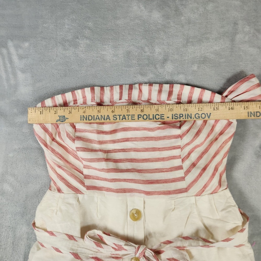 Anthropologie Maeve Sweet Shoppe Linen Red Stripe Tiered Strapless Dress 4 - Picture 5 of 9